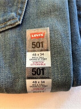 Levi's 501 Original Men's Big & Tall Stretch Blue Jeans NWT 48x34
